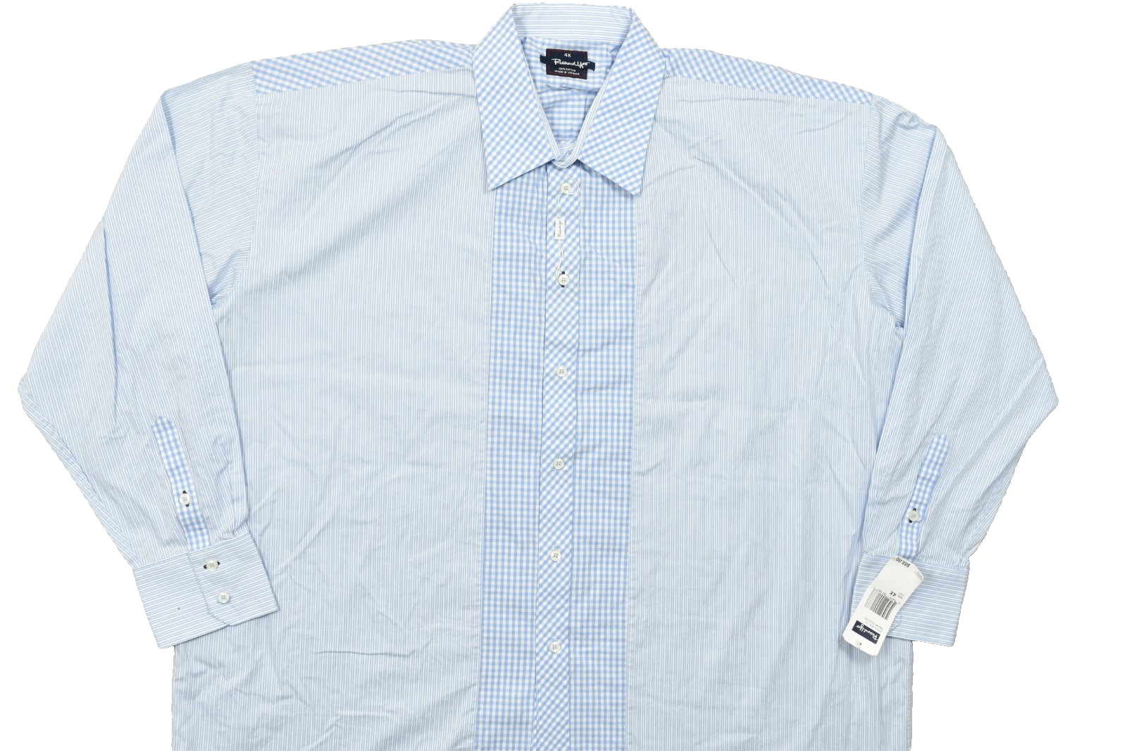 Richard Yoo Men's 4x Long Sleeve Button Down Shirt Blue Gingham Stripe 100% Cott